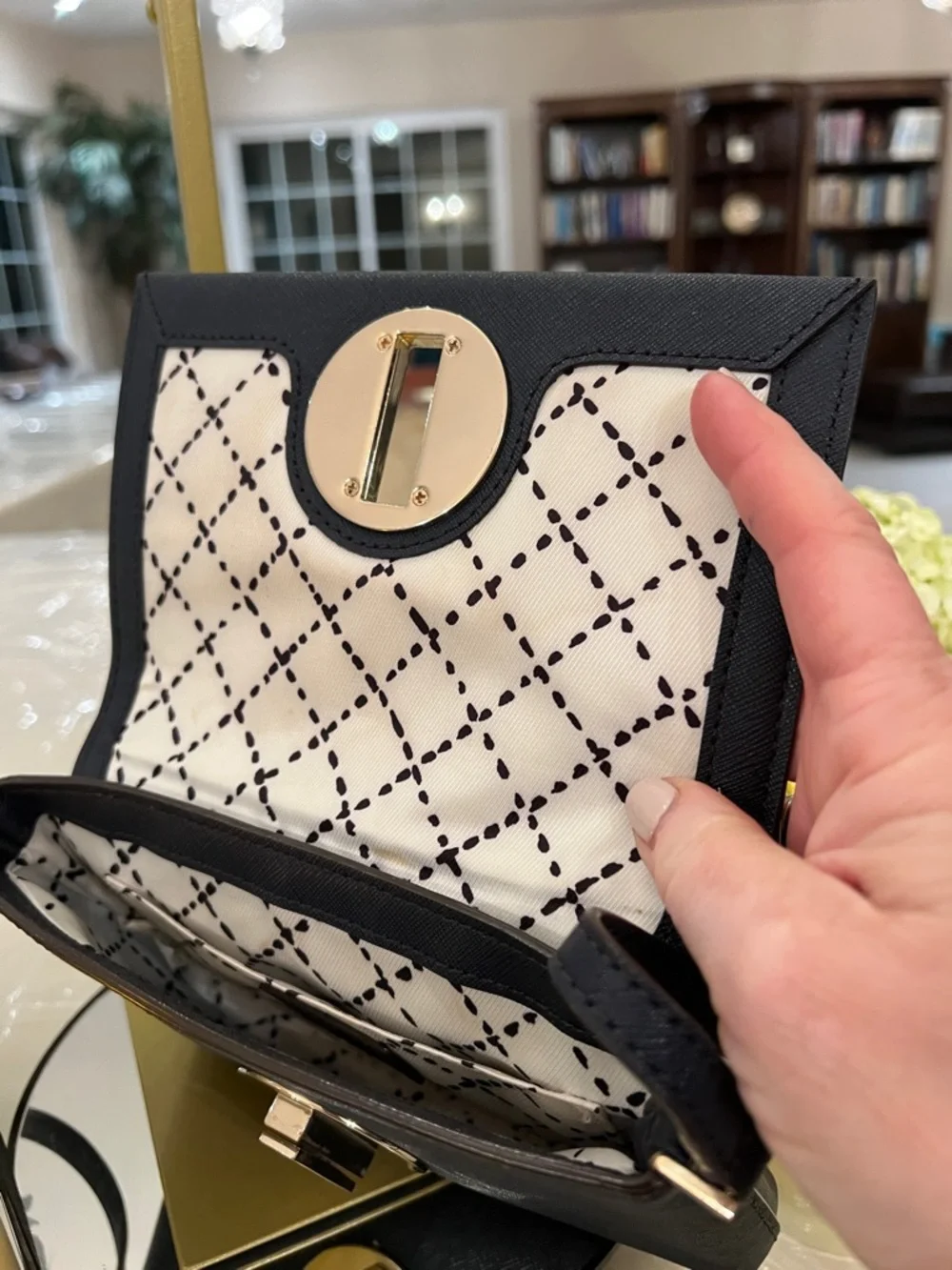 Kate Spade New York Deep Navy Saffiano Turn Lock Crossbody Gold Hardware